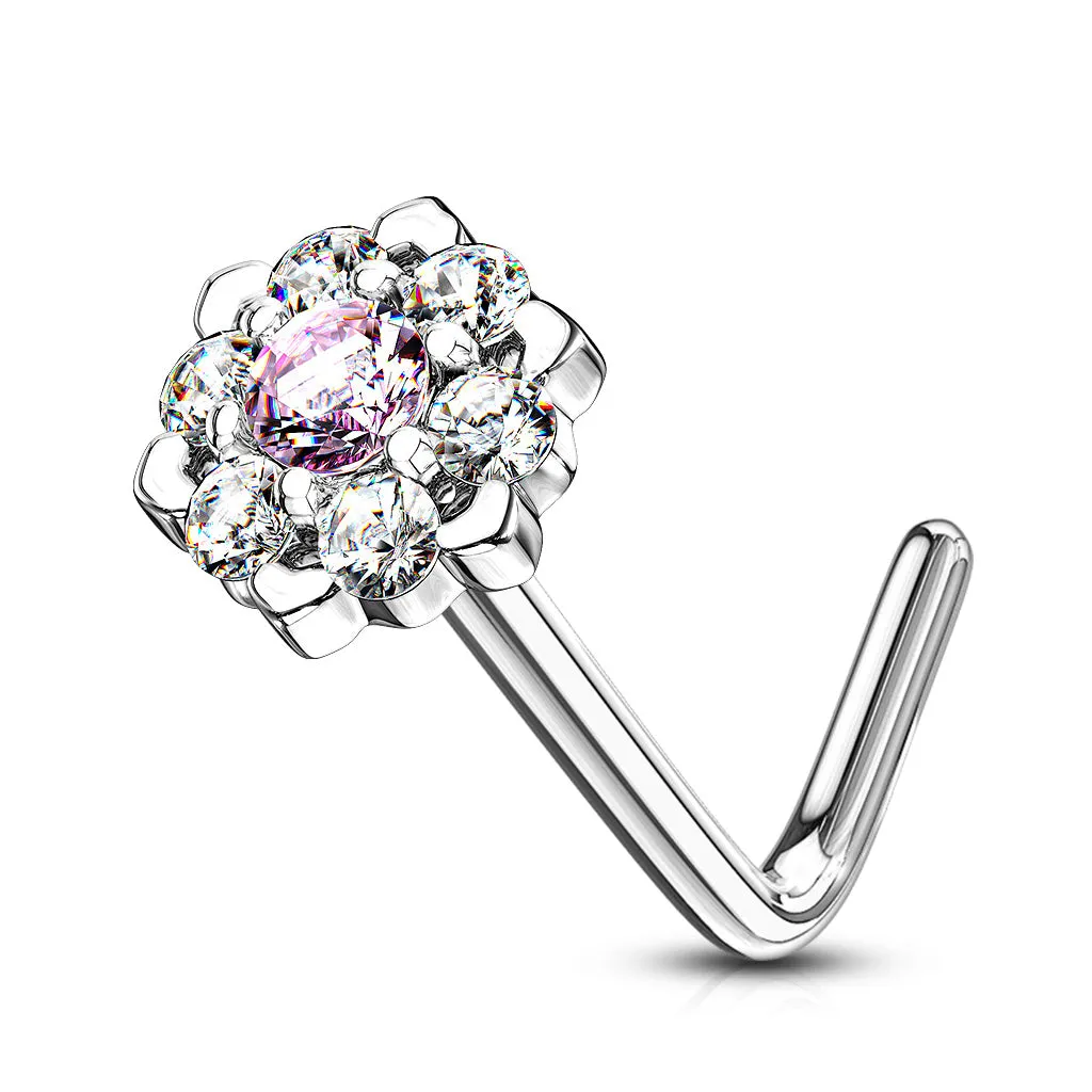 Amore Daisy L-Shape Nose Ring in 14K White Gold