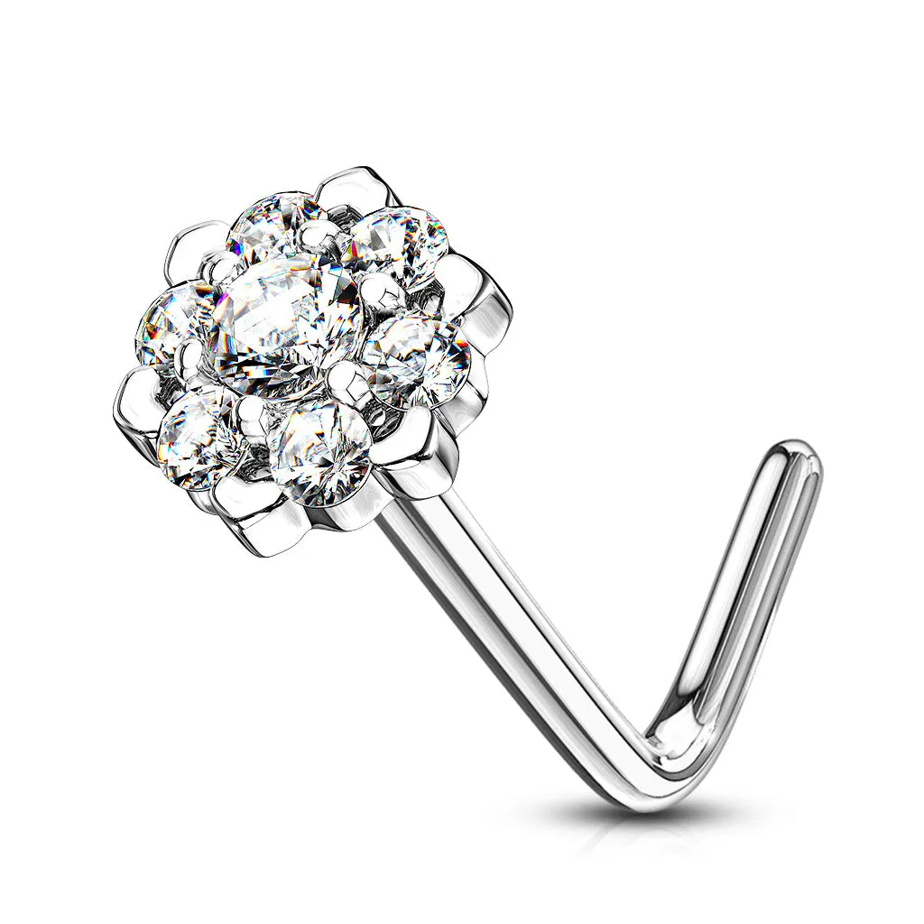 Amore Daisy L-Shape Nose Ring in 14K White Gold