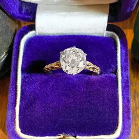 Antique Filigree Solitaire Engagement Ring, Cushion 2.40ct.