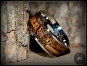 Bentwood Ring - Figured Brown Rare Mediterranean Oak Burl Wood Ring with Surgical Grade Stainless Steel Comfort Fit Metal Core