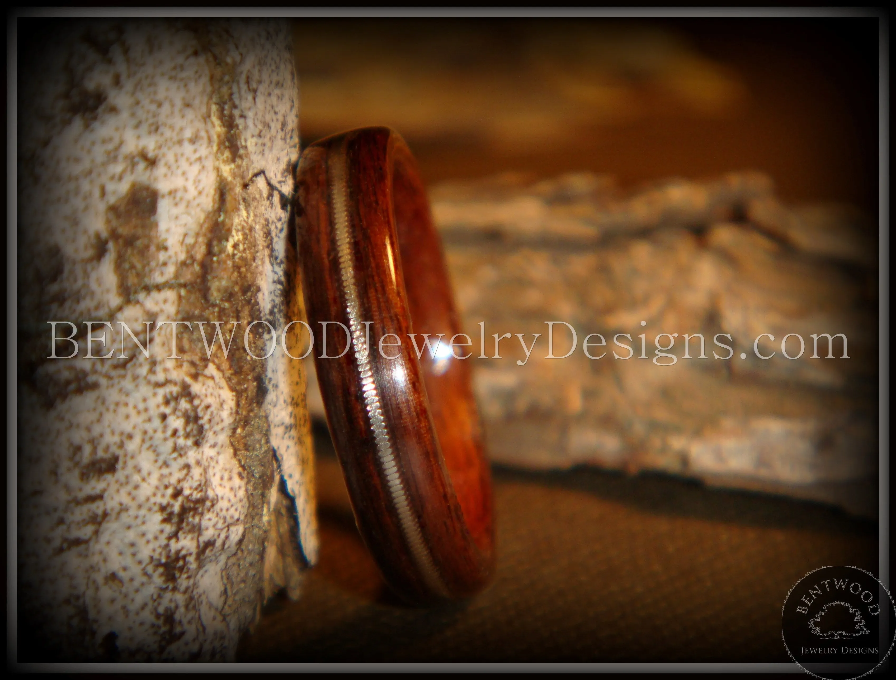 Bentwood Ring - Rosewood Ring Jewelry with Guitar String Inlay