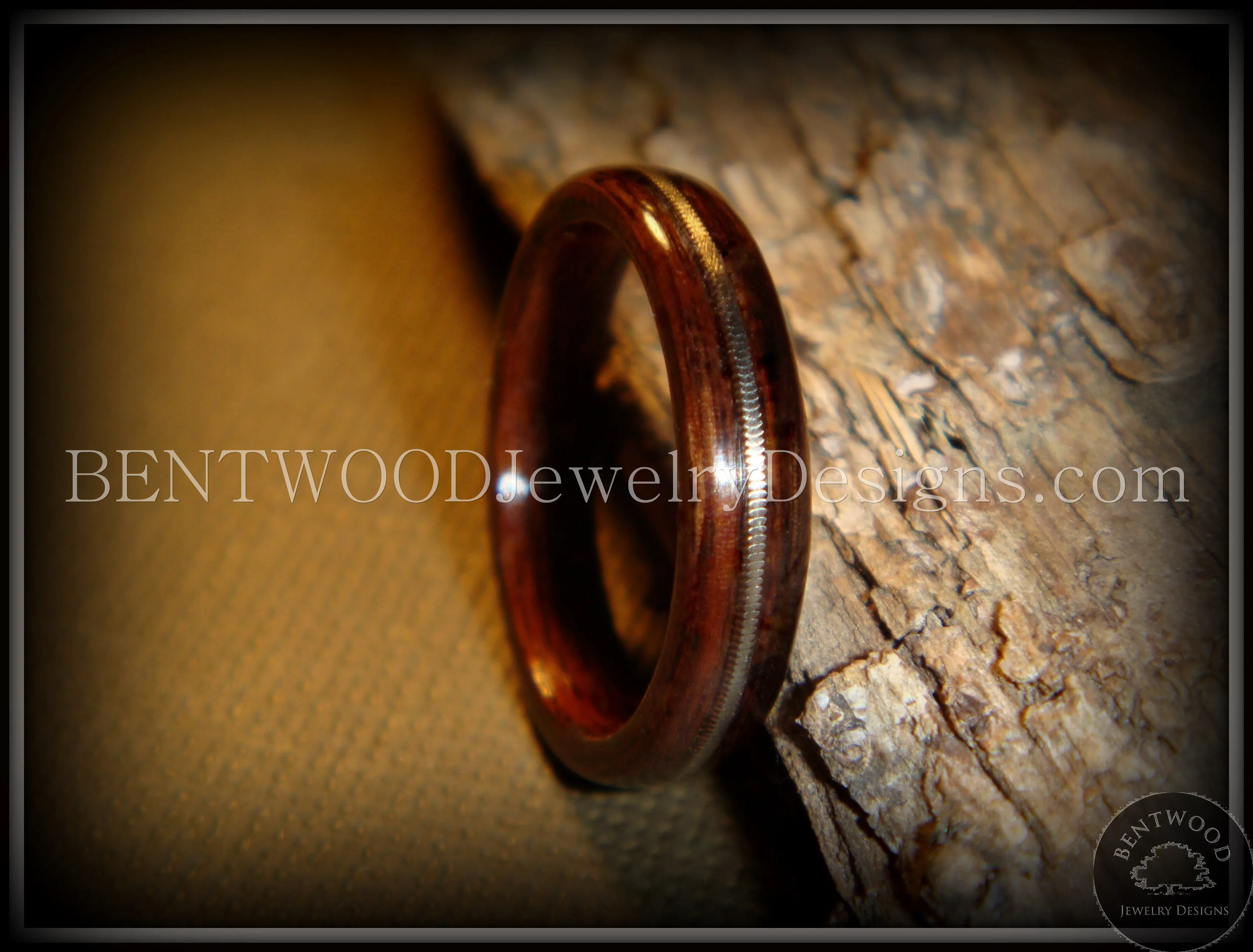 Bentwood Ring - Rosewood Ring Jewelry with Guitar String Inlay