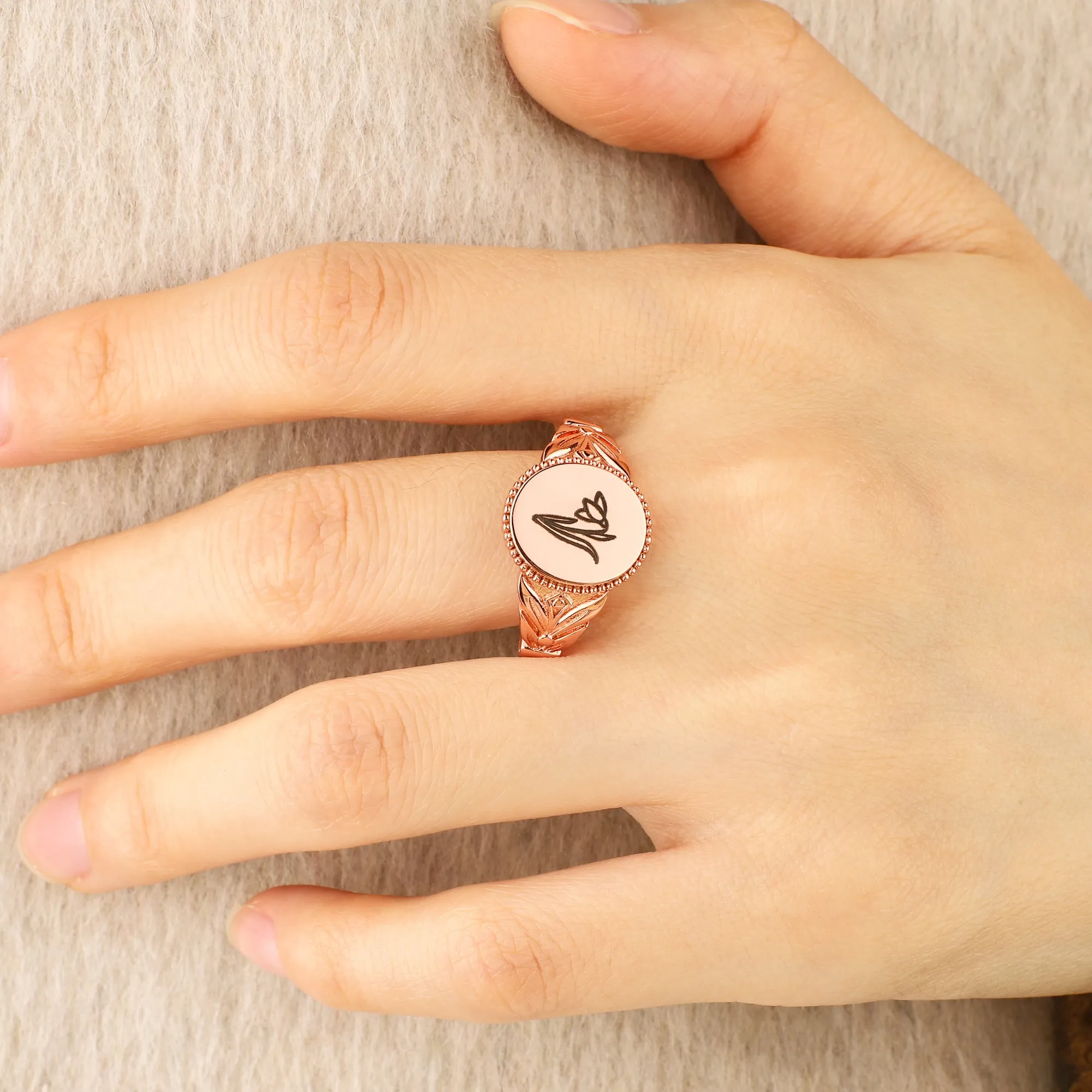 Birth Flower Signet Ring