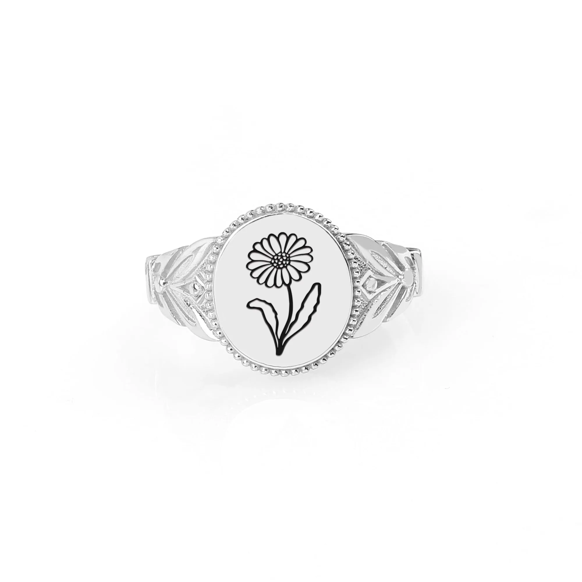 Birth Flower Signet Ring