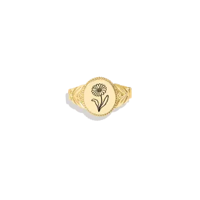 Birth Flower Signet Ring