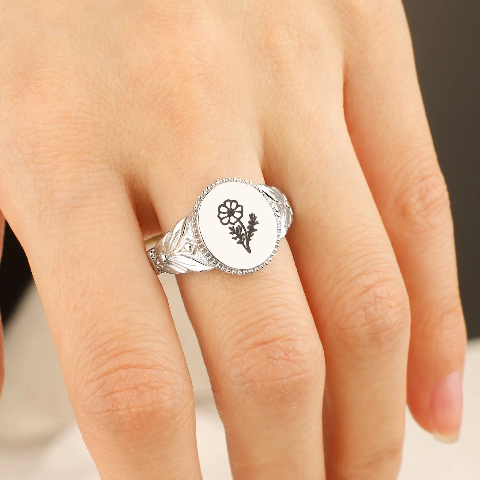 Birth Flower Signet Ring