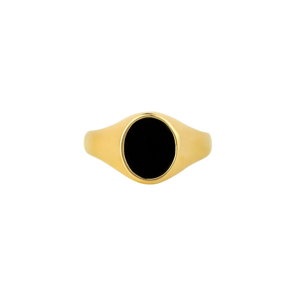 Black Onyx Signet Ring - 18K Gold