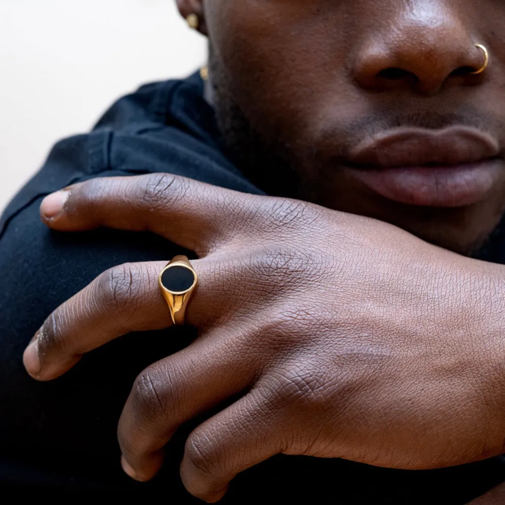 Black Onyx Signet Ring - 18K Gold