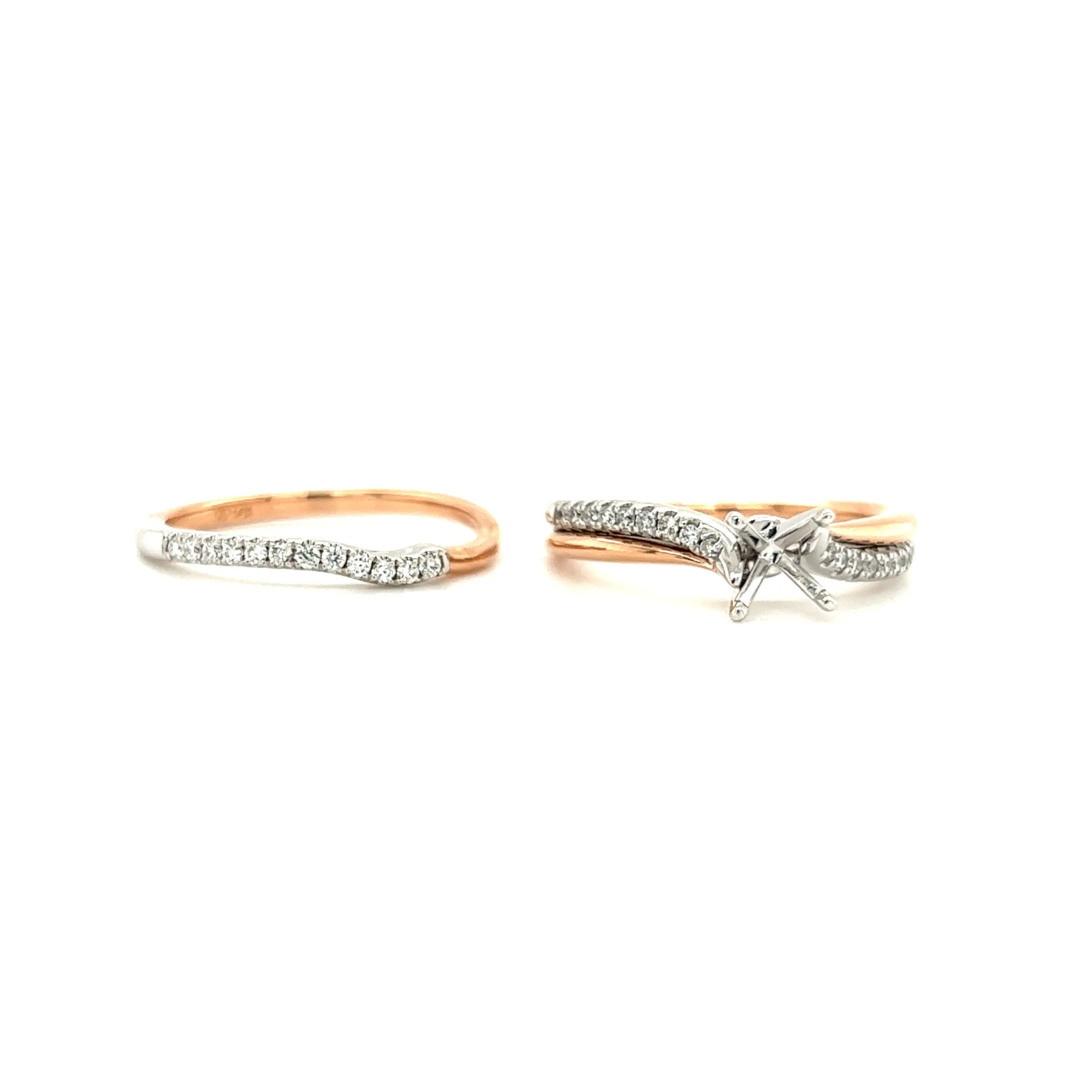 Bypass Wedding Set with 0.2ctw of Diamonds in 14K Rose and White Gold