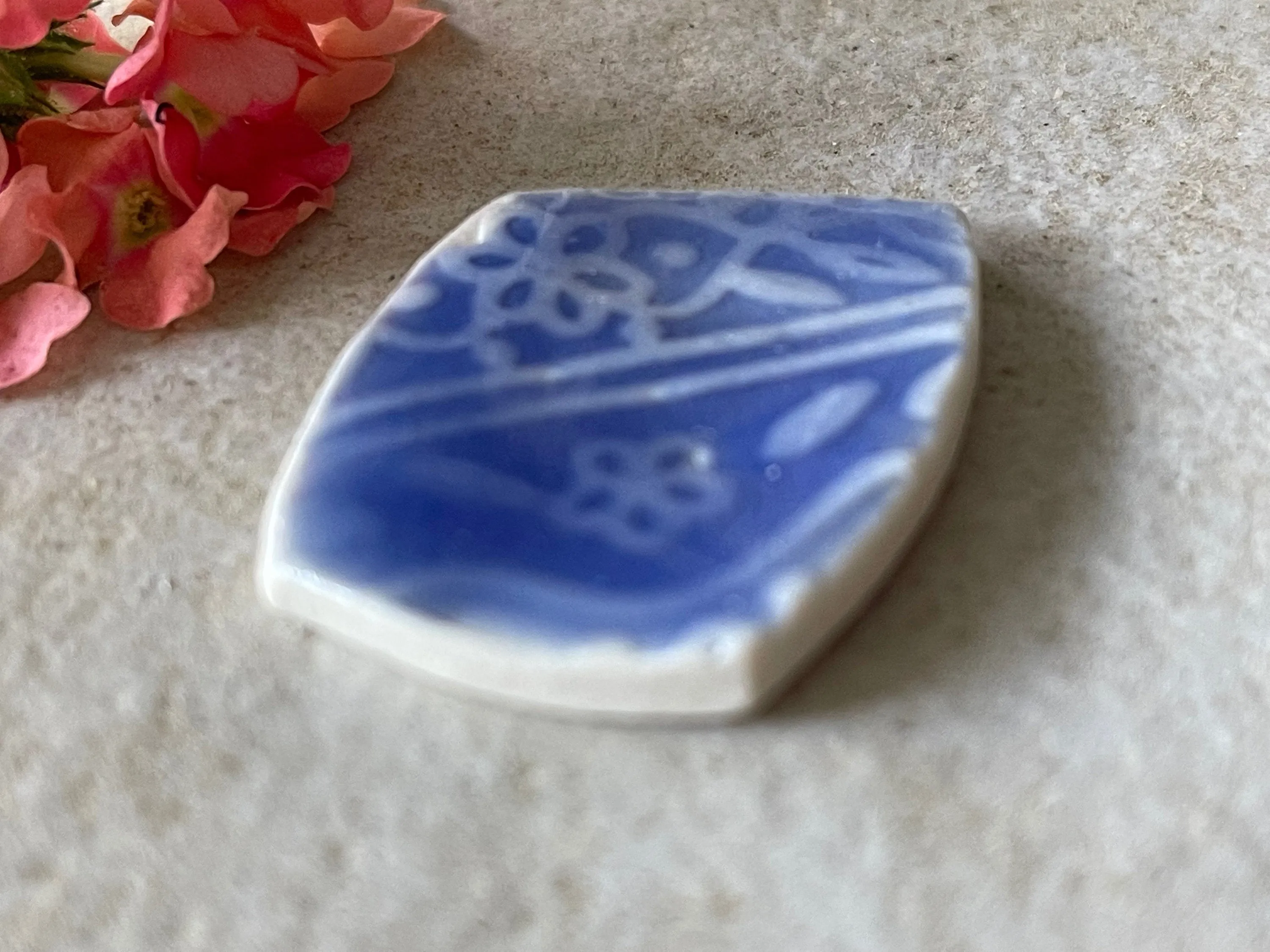 Cabochon, Cab for Jewelry Making, Jewelry Component, Pottery Shard, Ceramic Shard, Dreamy Blue Tile, Moroccan Tile