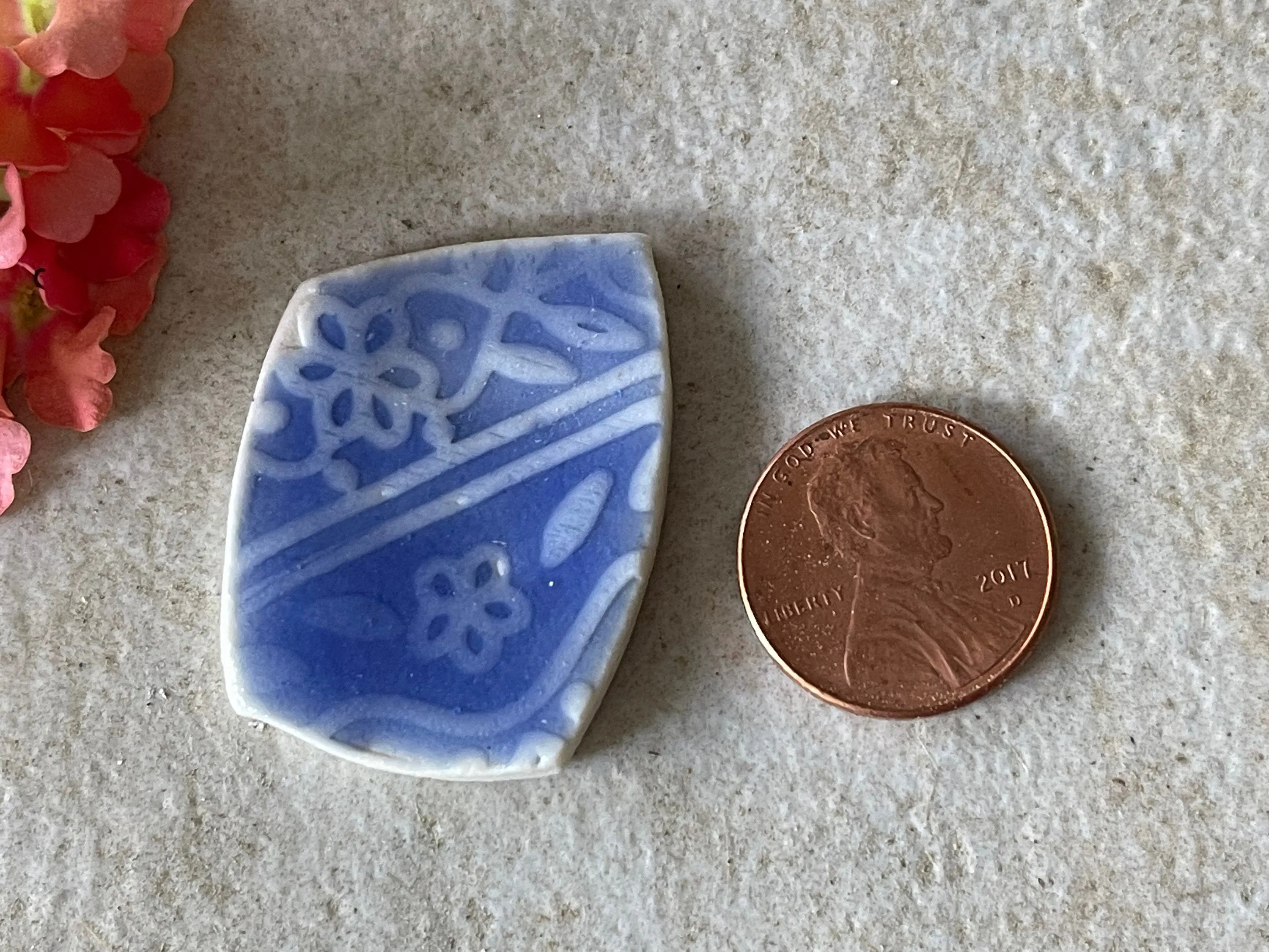 Cabochon, Cab for Jewelry Making, Jewelry Component, Pottery Shard, Ceramic Shard, Dreamy Blue Tile, Moroccan Tile