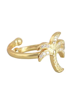 Carlton London Gold Plated Cz Studded Tree Contemporary Adjustable Finger Ring For Women