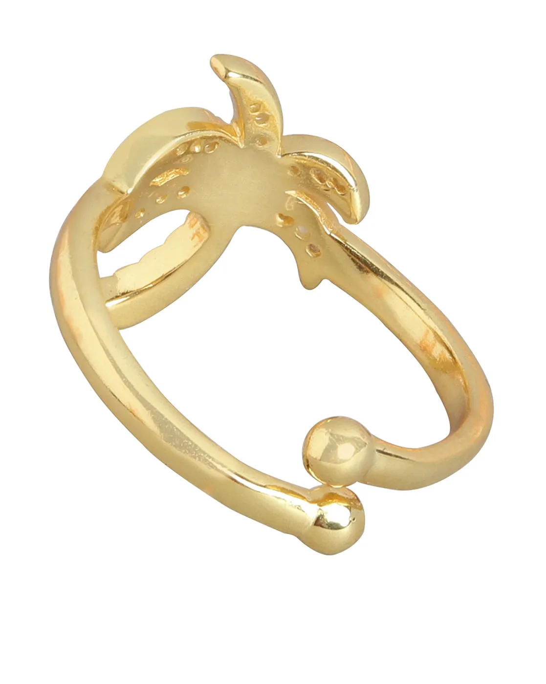 Carlton London Gold Plated Cz Studded Tree Contemporary Adjustable Finger Ring For Women