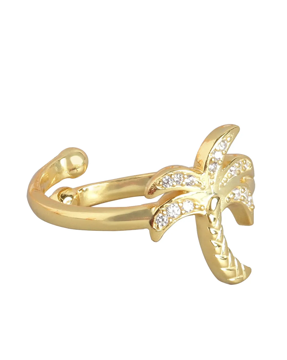 Carlton London Gold Plated Cz Studded Tree Contemporary Adjustable Finger Ring For Women