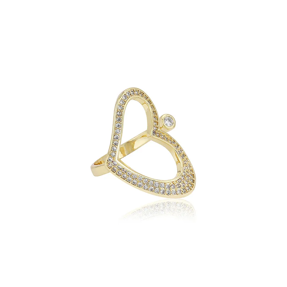 Carlton London Premium Gold Plated Cz Studded Heart Shape Finger Ring For Women