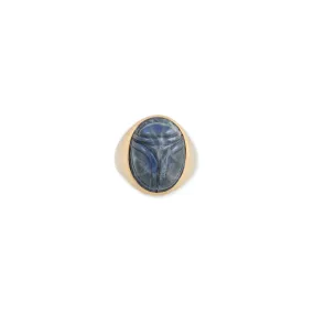 CARVED LABRADORITE SCARAB SIGNET RING