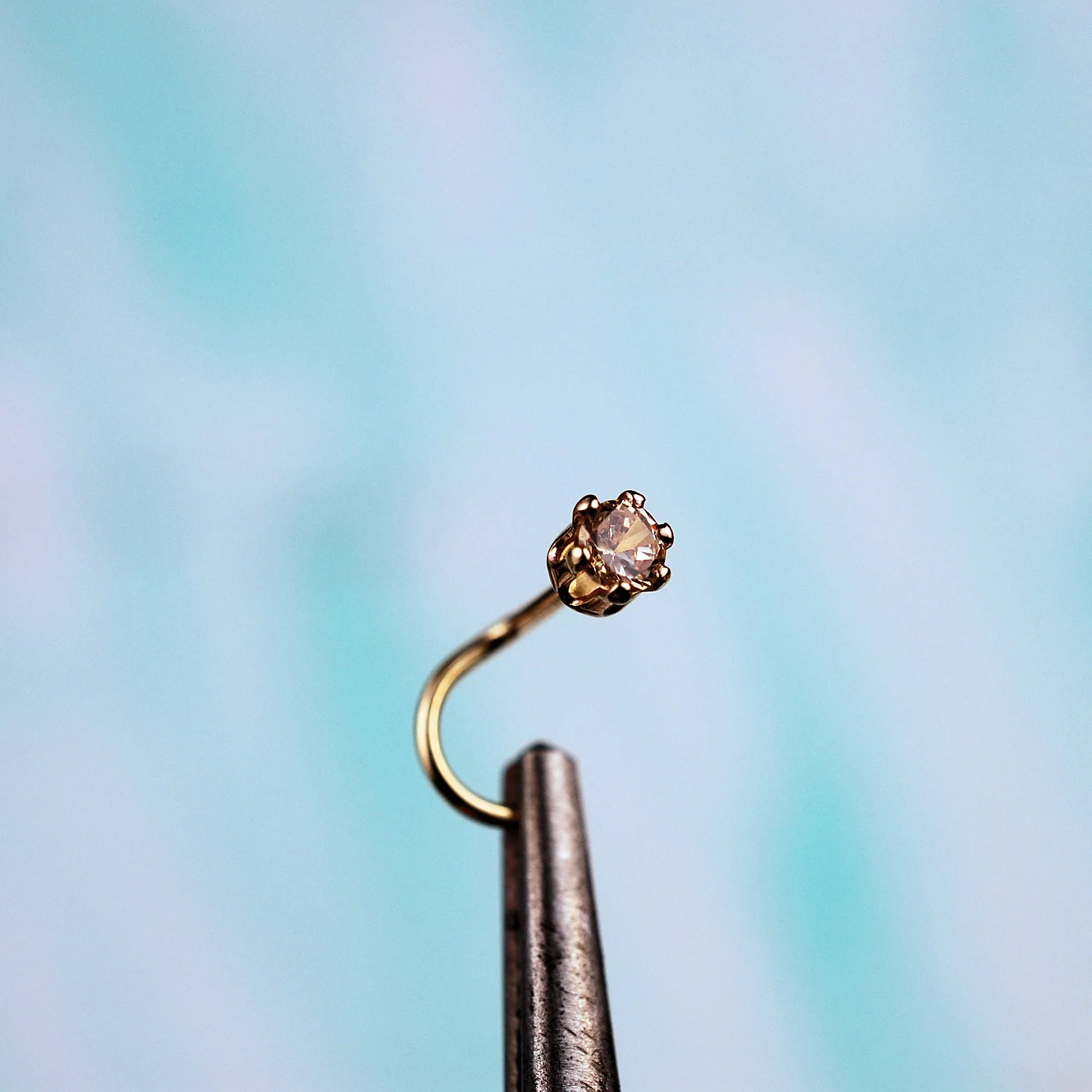 Champagne Diamond Gold Nose Stud