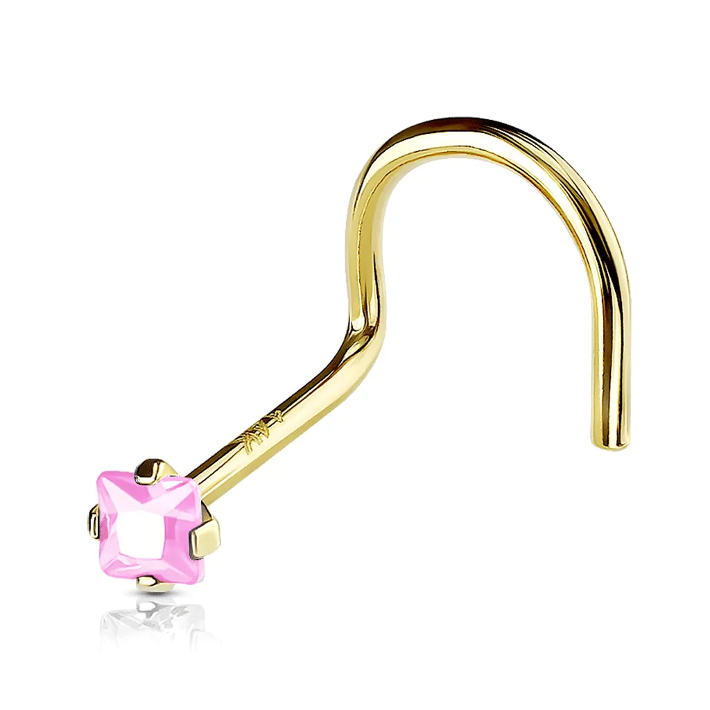 Classic Gem Corkscrew Nose Ring in 14K Yellow Gold