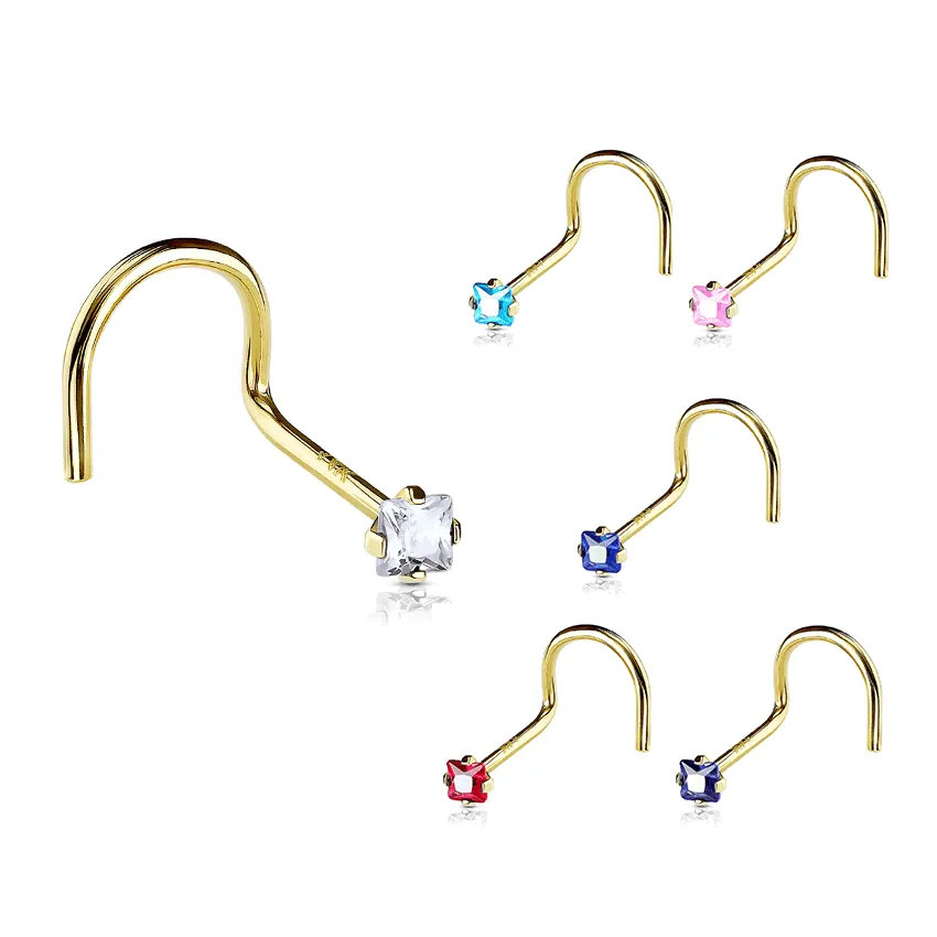 Classic Gem Corkscrew Nose Ring in 14K Yellow Gold