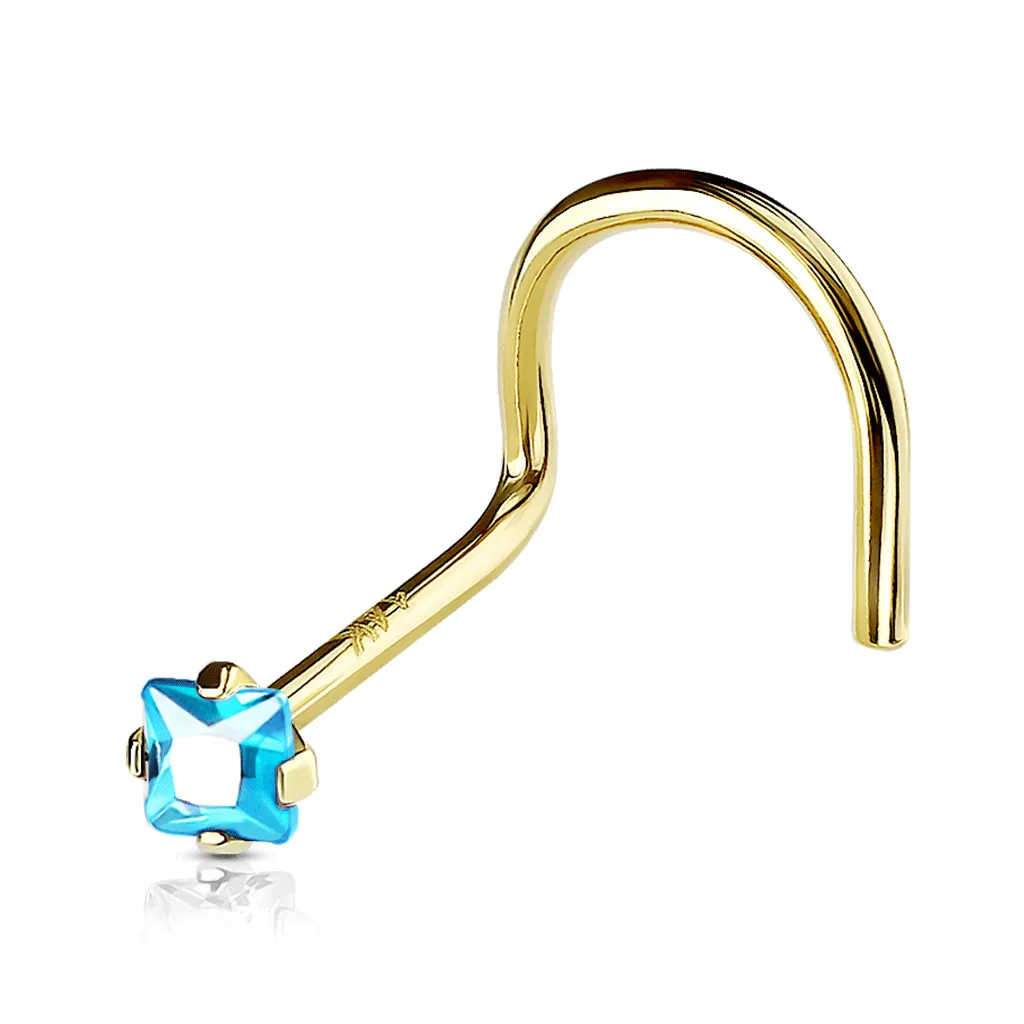 Classic Gem Corkscrew Nose Ring in 14K Yellow Gold