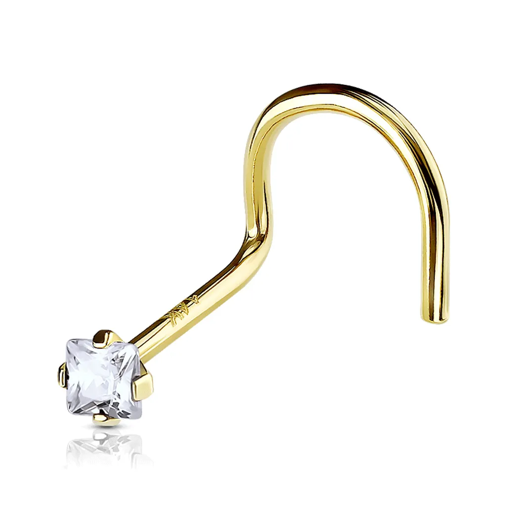 Classic Gem Corkscrew Nose Ring in 14K Yellow Gold