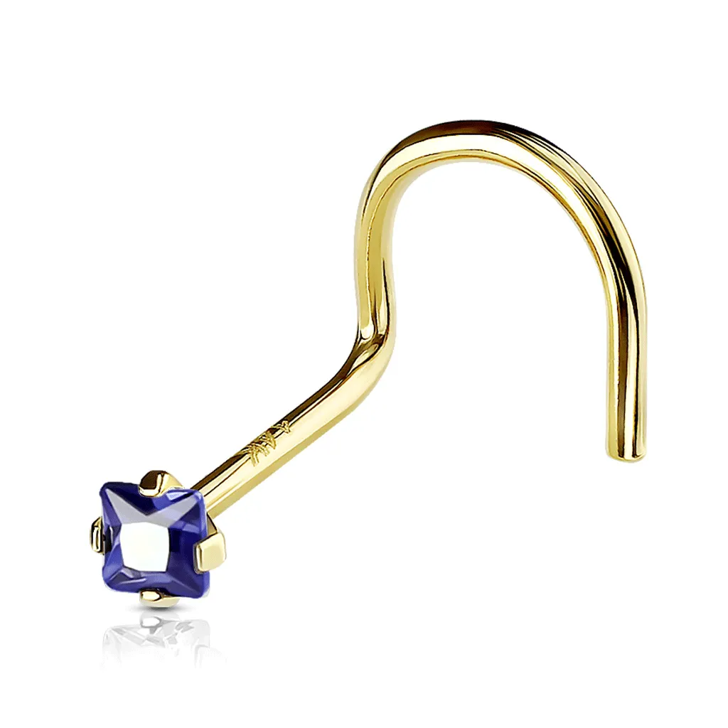 Classic Gem Corkscrew Nose Ring in 14K Yellow Gold