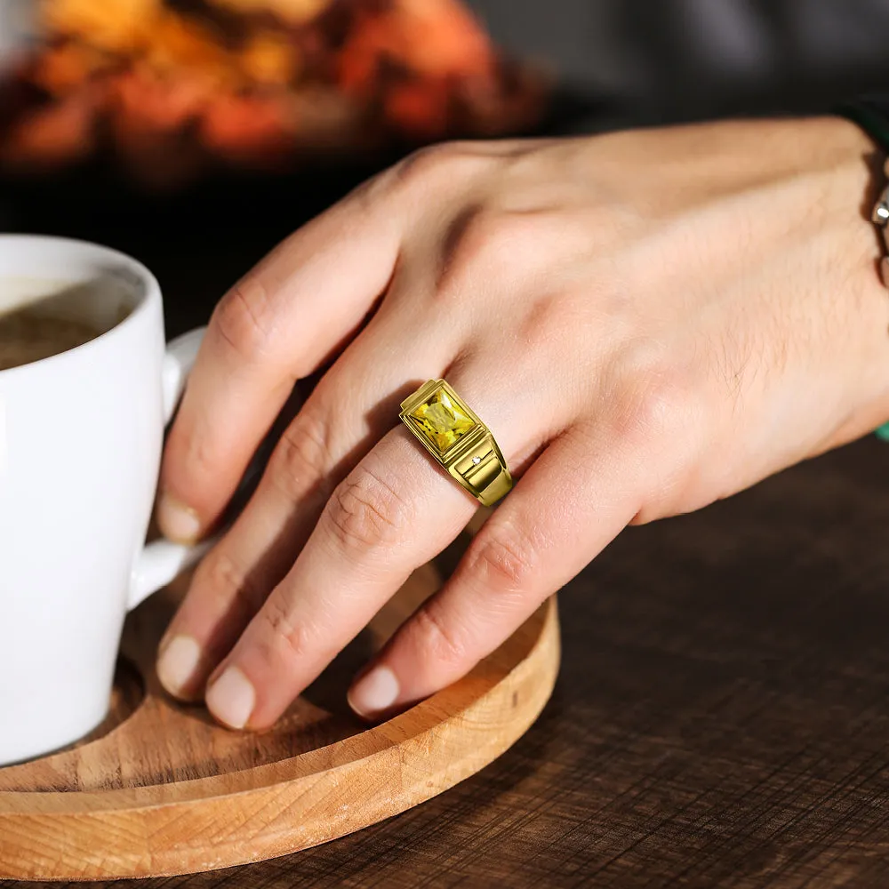 Classic Vintage Mens Yellow Citrine Heavy 18K Solid Yellow Gold Ring Finger Band