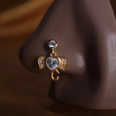 Dangle elephant cz heart middle nose stud