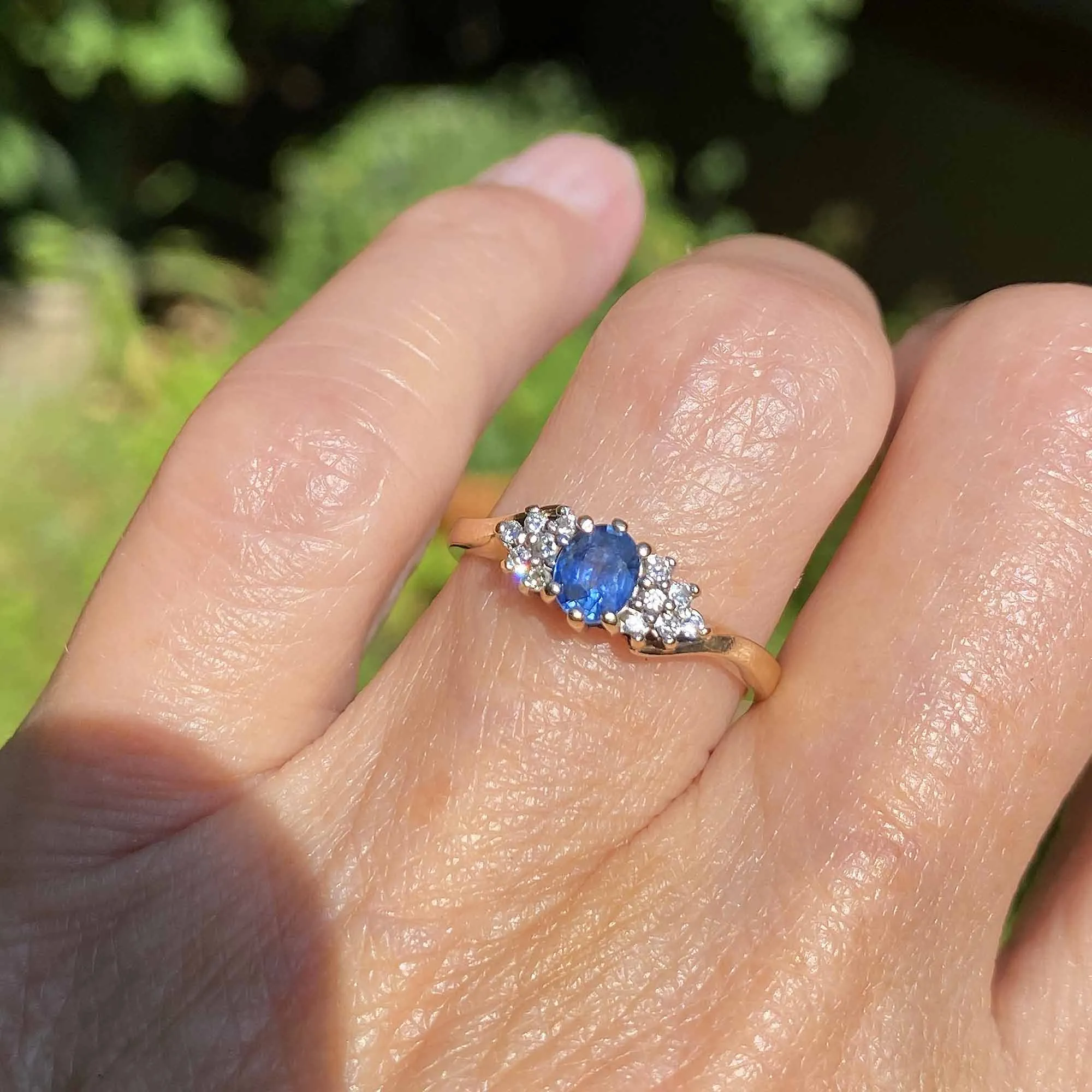 Diamond Cluster Natural Sapphire Ring in Gold