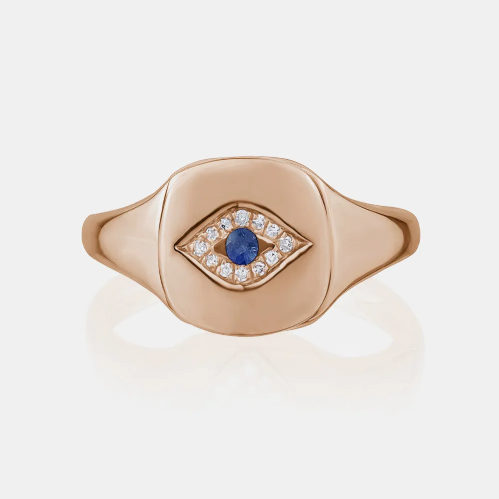 Diamond Evil Eye Signet Ring