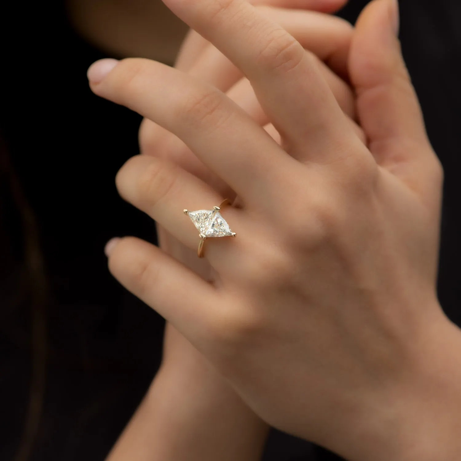 Diamond Rhombus Engagement Ring with Triangle Cut Diamonds