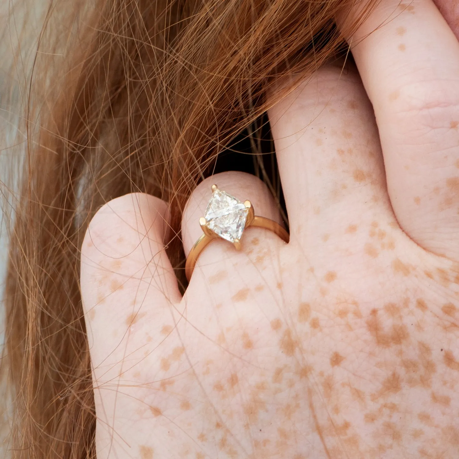 Diamond Rhombus Engagement Ring with Triangle Cut Diamonds