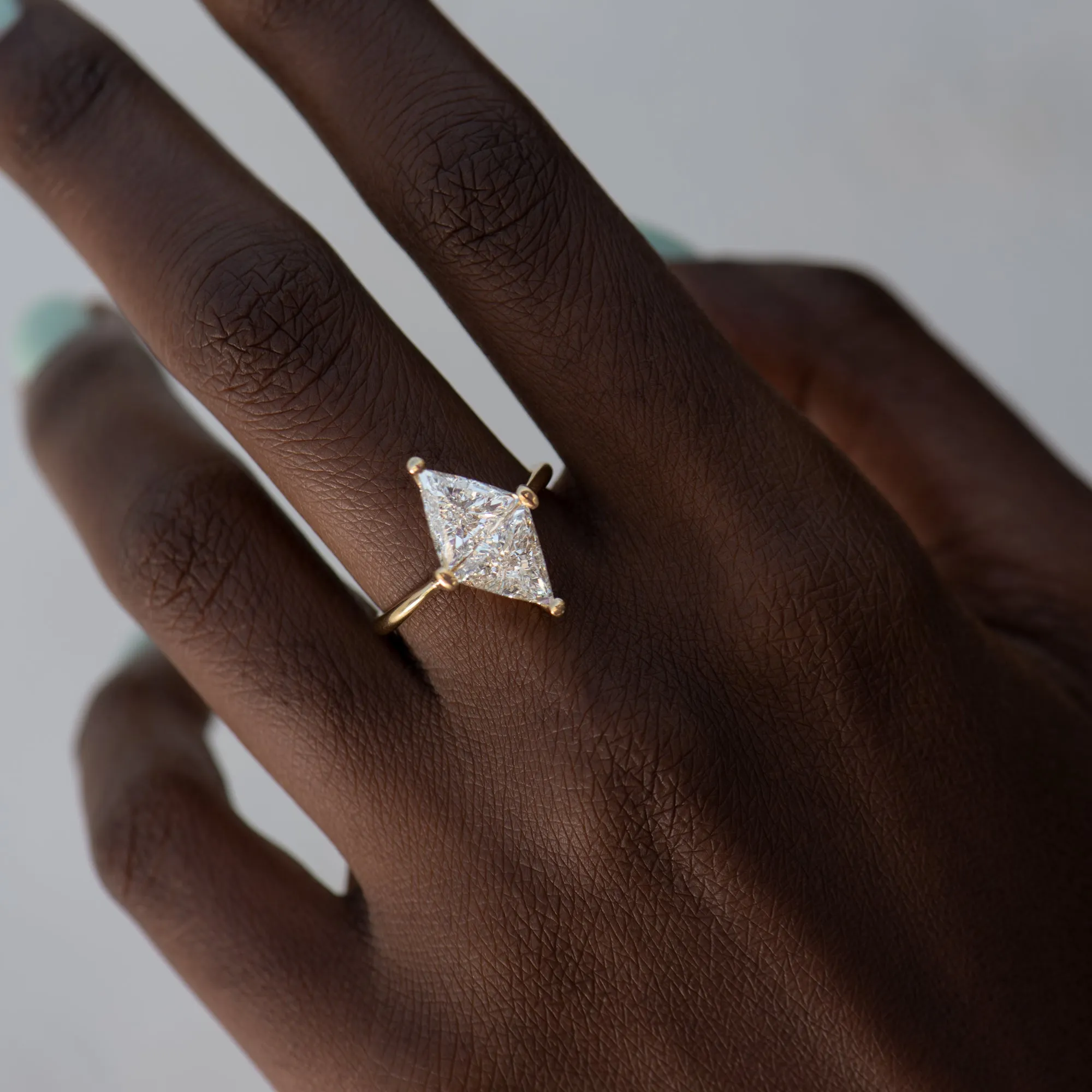 Diamond Rhombus Engagement Ring with Triangle Cut Diamonds