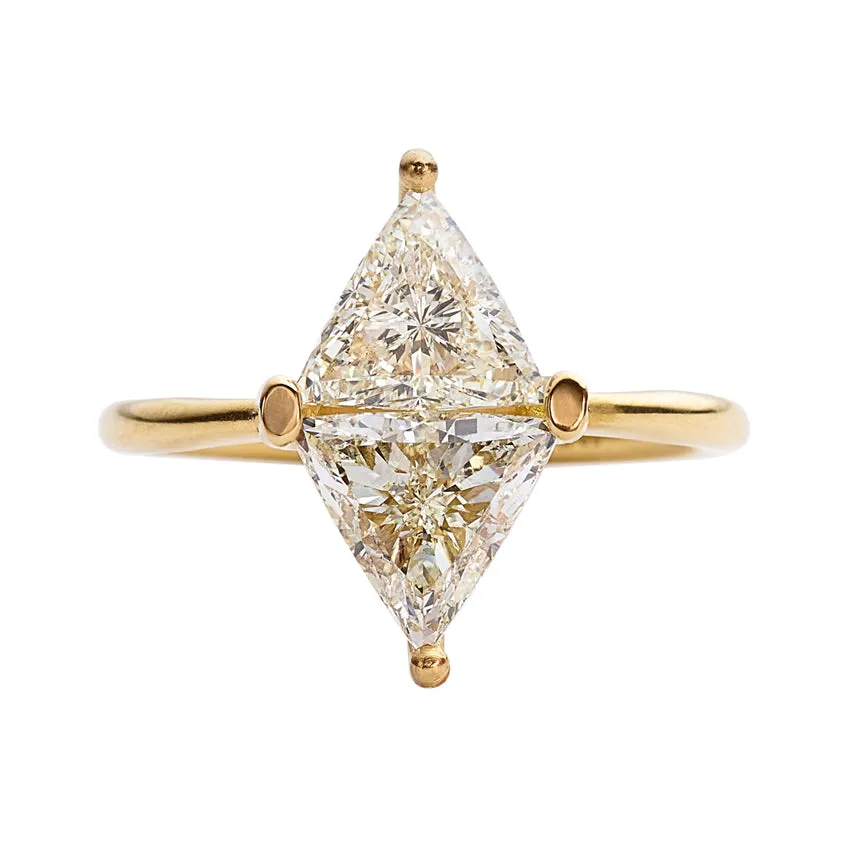 Diamond Rhombus Engagement Ring with Triangle Cut Diamonds