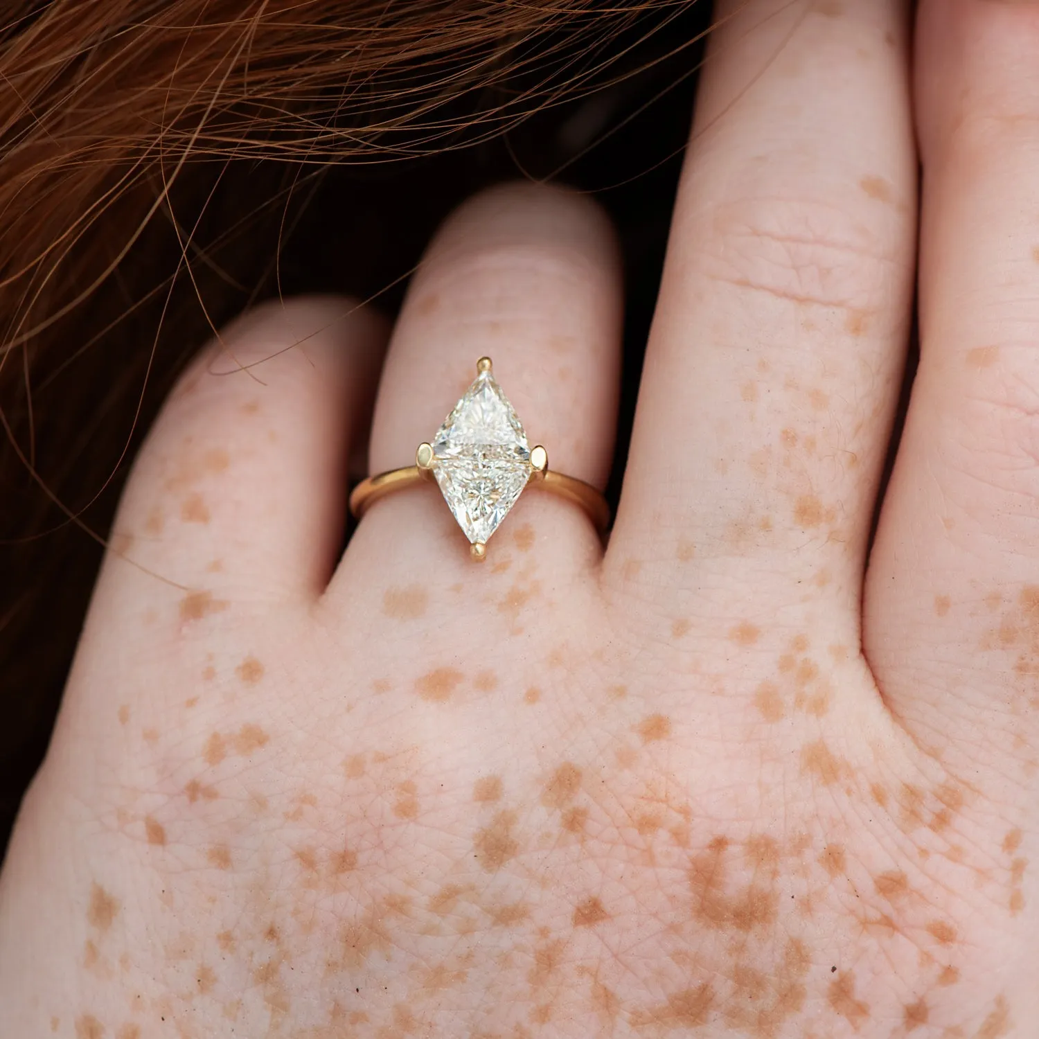 Diamond Rhombus Engagement Ring with Triangle Cut Diamonds