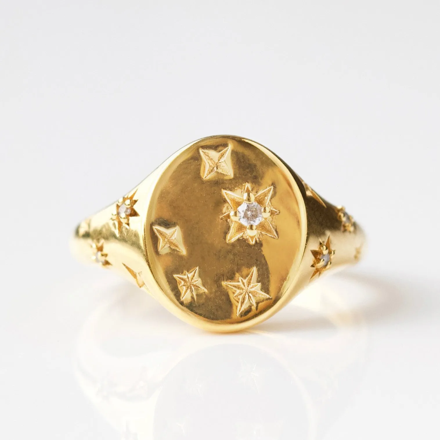 Diamond Star Set Signet Ring