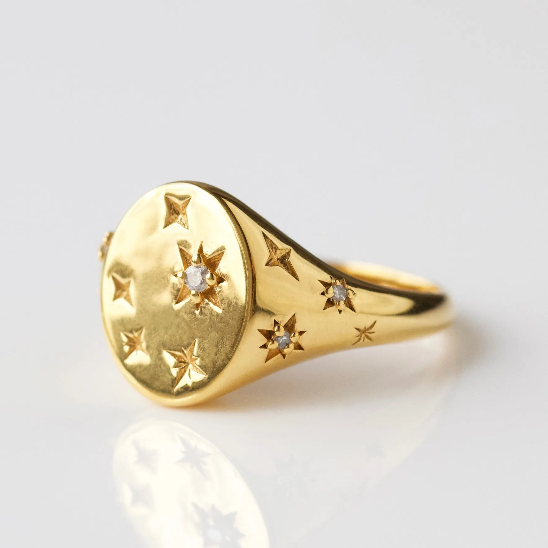 Diamond Star Set Signet Ring