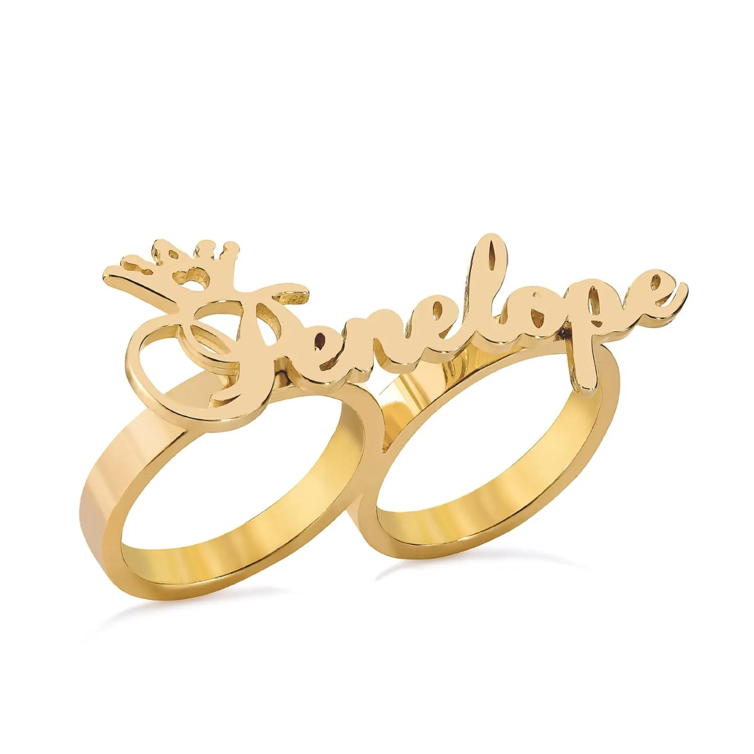 Double-Finger Name Ring with Crown on First Initial