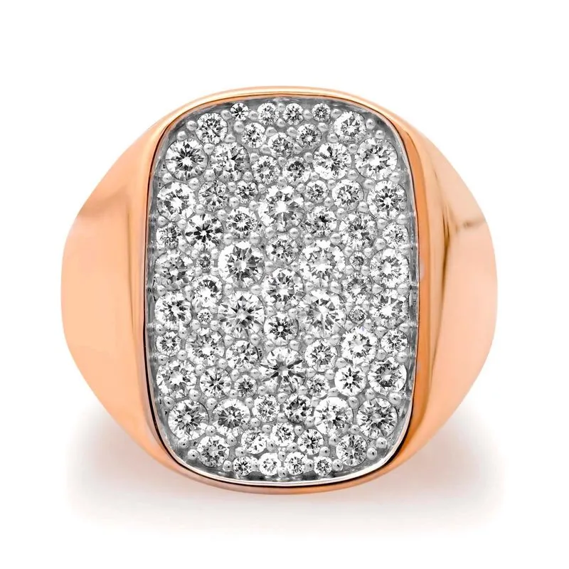 Elongated Cushion Shape Pave Diamond Signet Ring