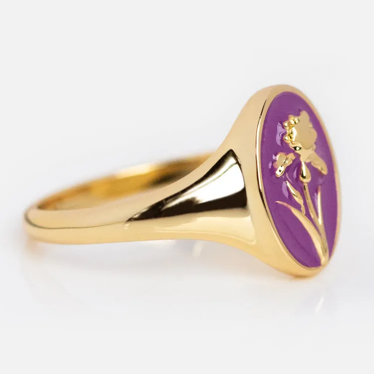 Enamel Birth Flower Signet Ring