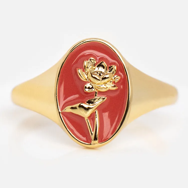 Enamel Birth Flower Signet Ring