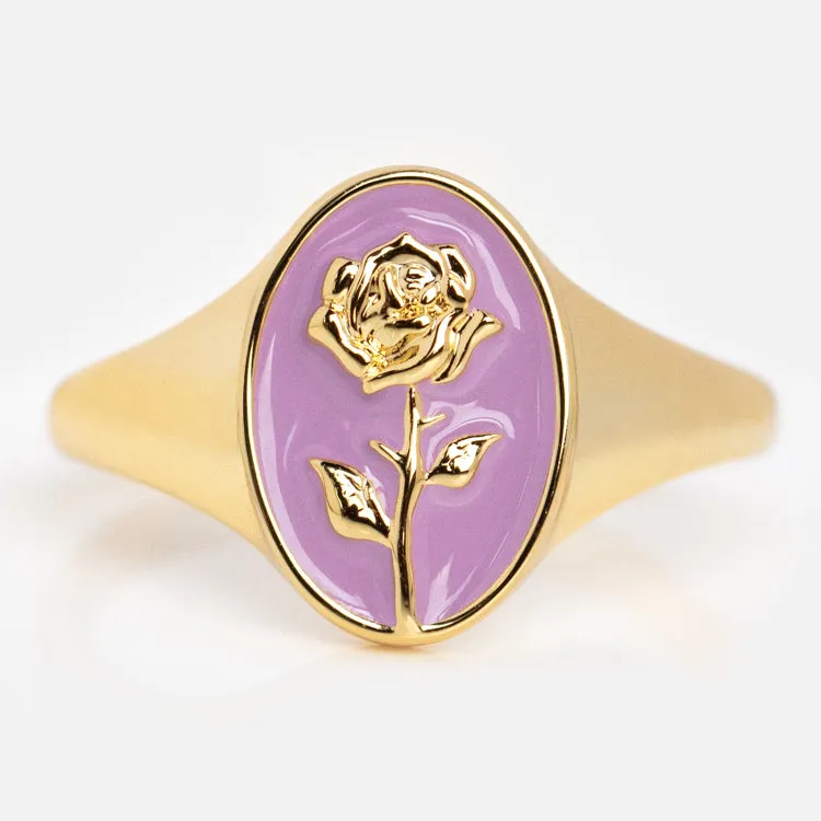 Enamel Birth Flower Signet Ring