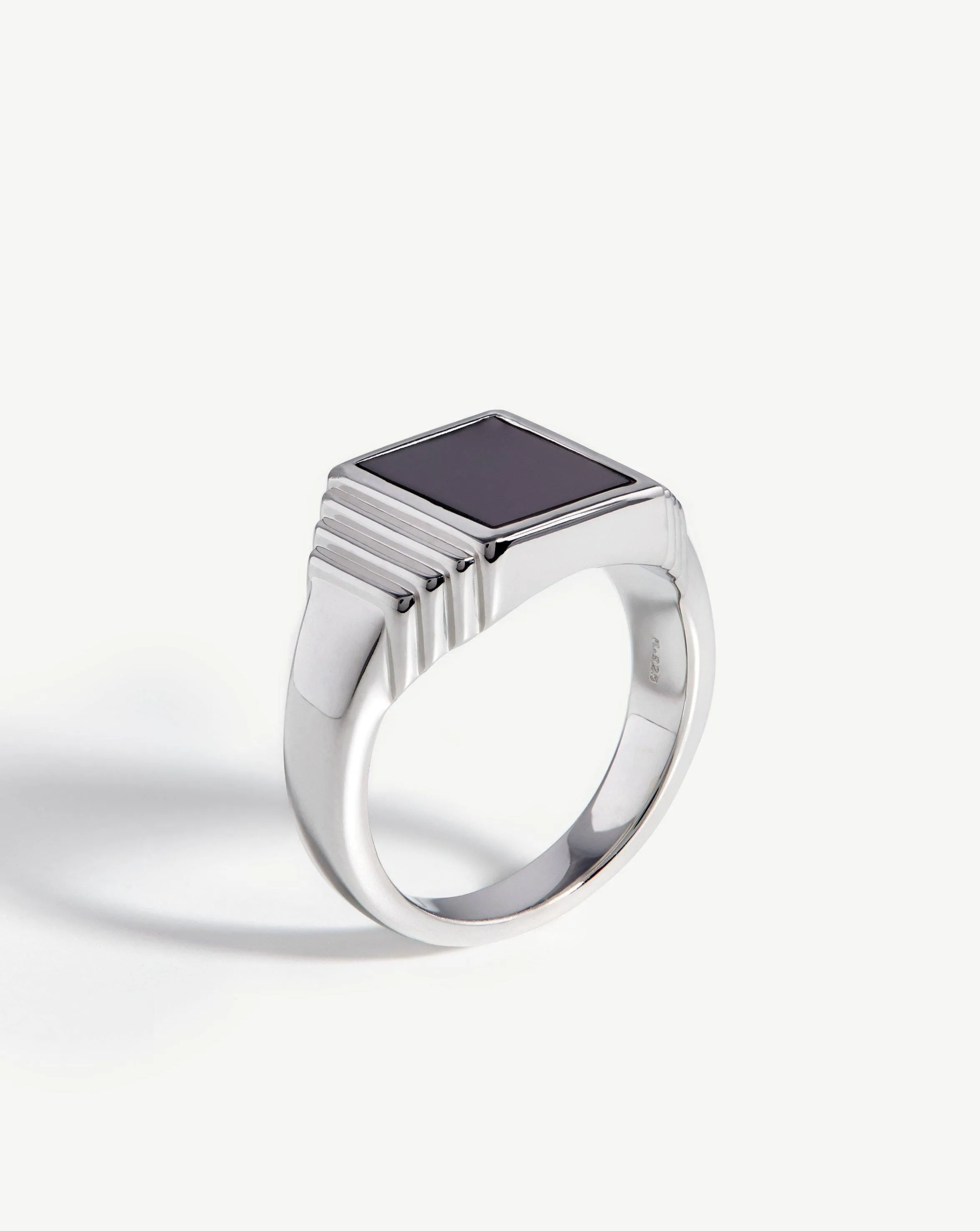 Fused Ridge Signet Ring | Sterling Silver/Black Spinel