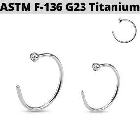 G23 Titanium CZ Nose Open Hoop Ring