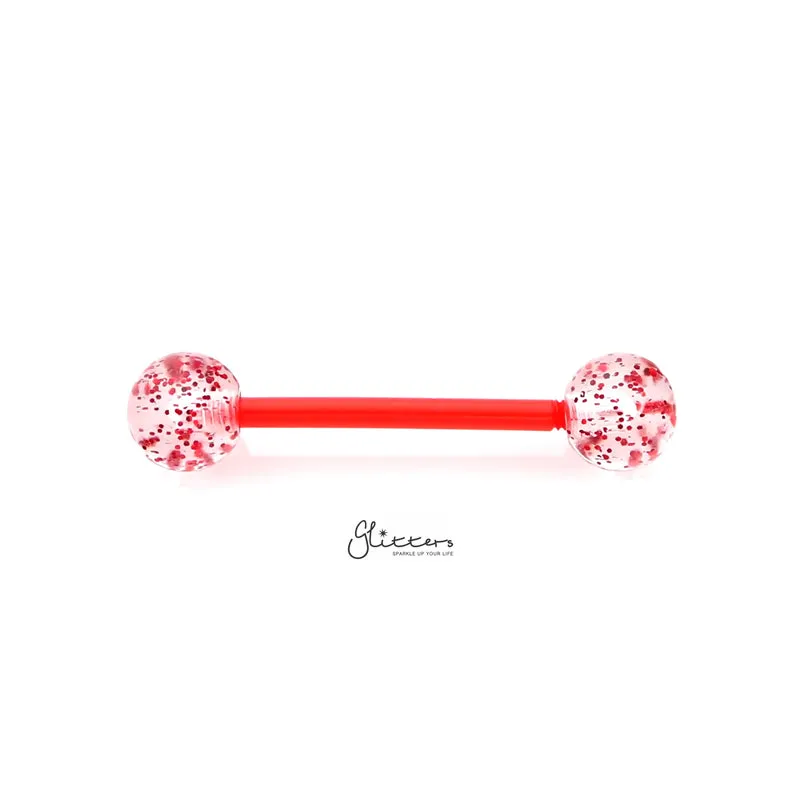 Glitters Acrylic Balls Flexible PTFE Tongue Barbell - Red