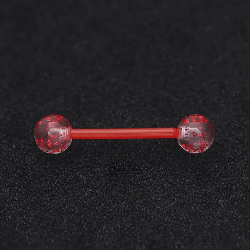 Glitters Acrylic Balls Flexible PTFE Tongue Barbell - Red