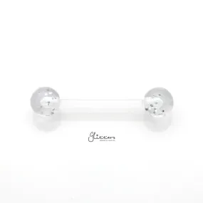 Glitters Acrylic Balls Flexible PTFE Tongue Barbell - White