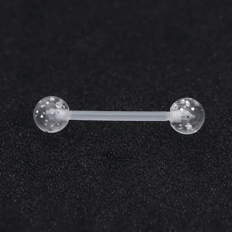 Glitters Acrylic Balls Flexible PTFE Tongue Barbell - White