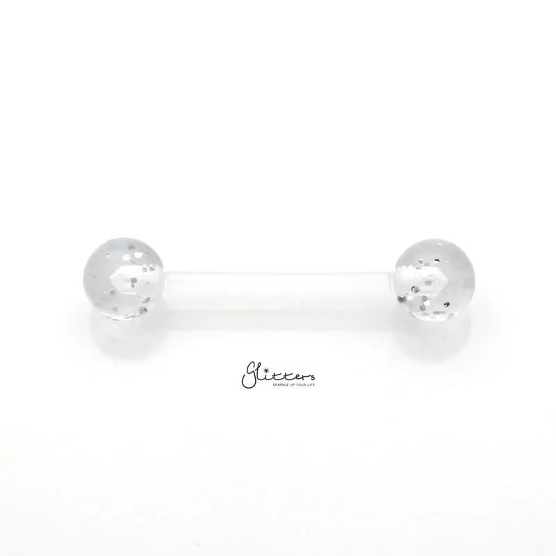 Glitters Acrylic Balls Flexible PTFE Tongue Barbell - White