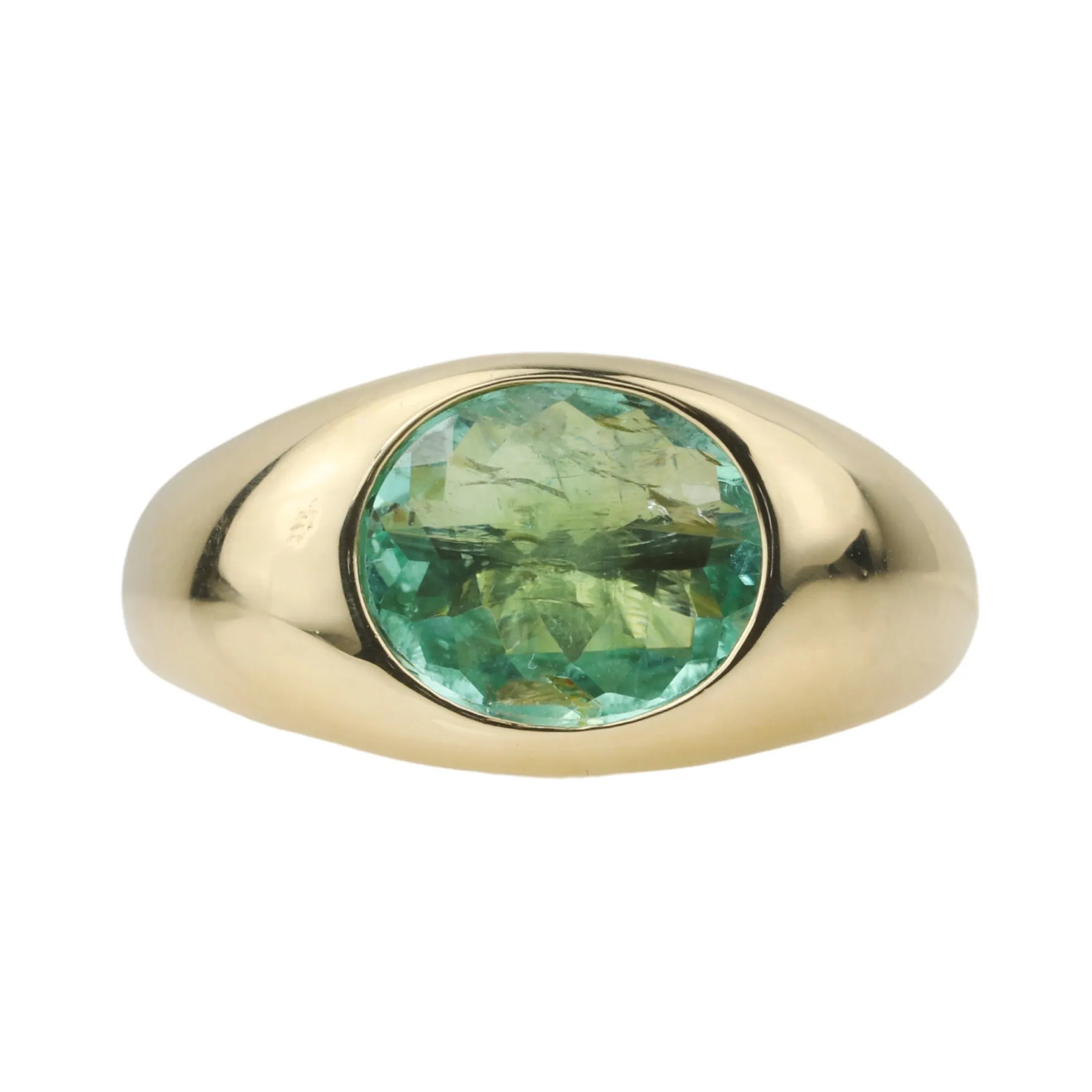 Gold Bezel-Set Emerald Dome Signet Ring